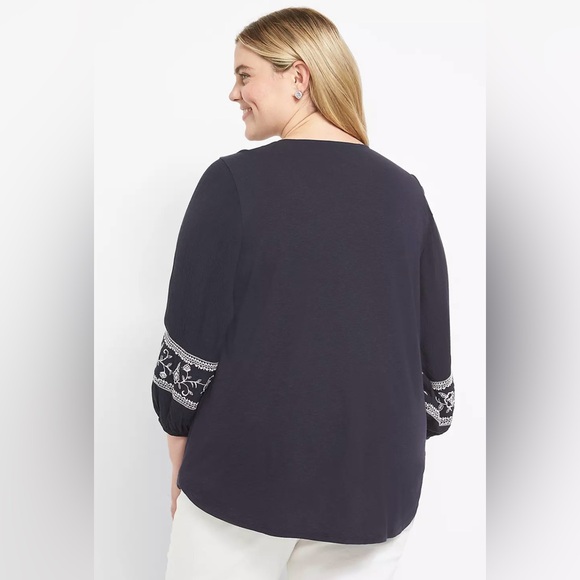 Like New Blouson Sleeve Henley Embroidered Top “Night Sky” - Picture 2 of 8